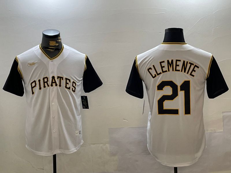 Men Pittsburgh Pirates #21 Clemente White Throwback Game 2024 Nike MLB Jersey style 2